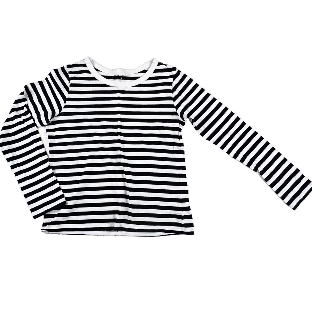 Earth Music Ecology Womens L/S T Shirt Black & White Striped Sz M Crew Neck